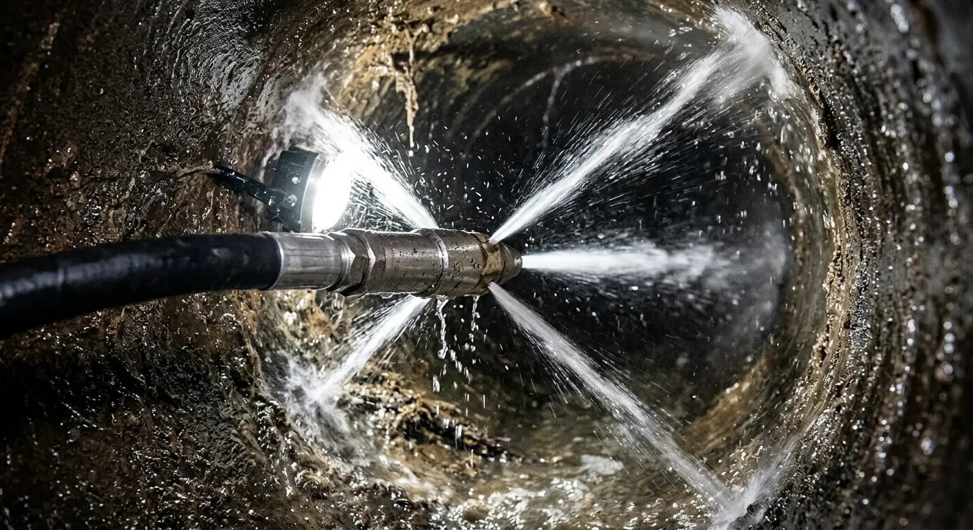 High-pressure hydro jetting nozzle cleaning sewer pipe for Storm Drain Cleaning in West Monroe